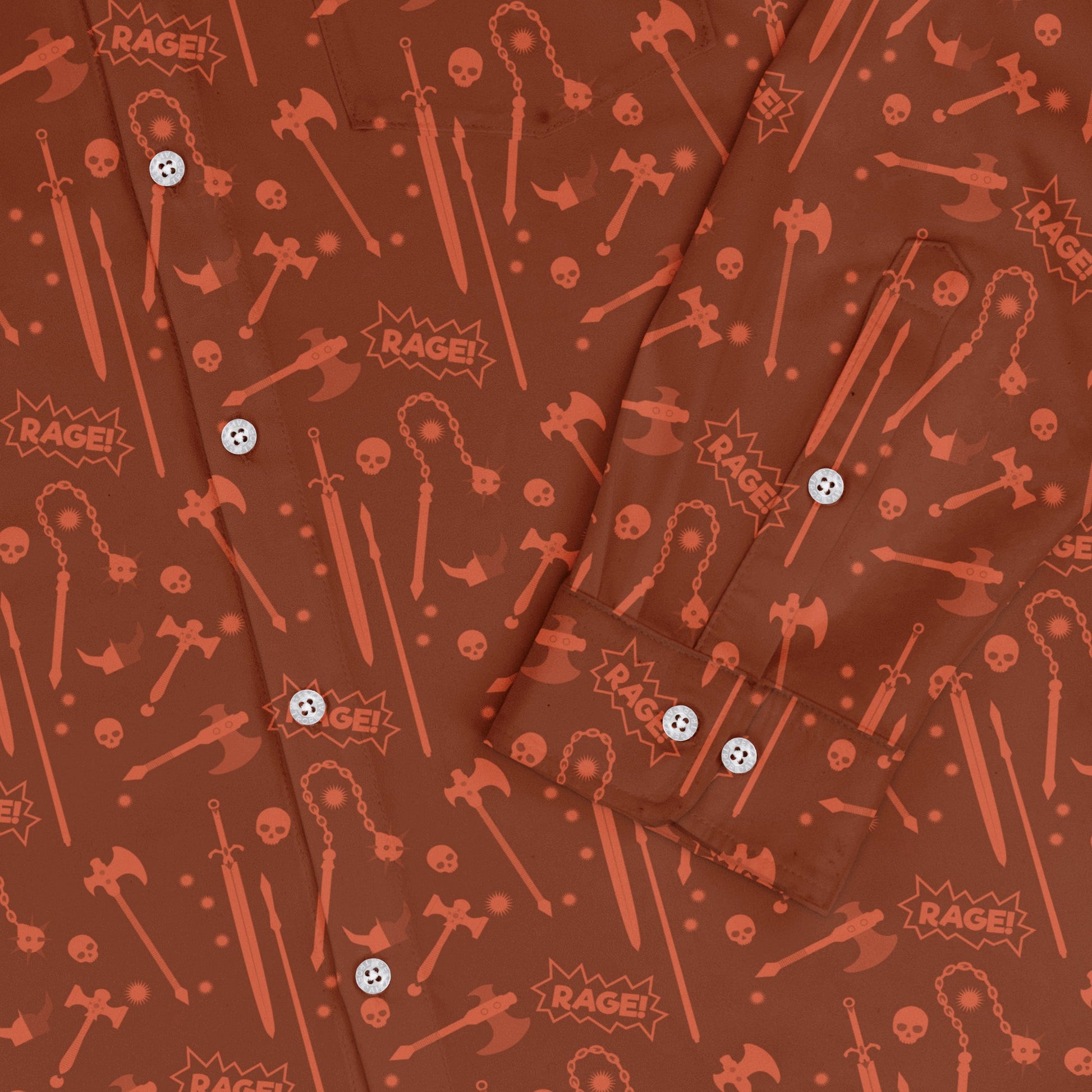 Dnd Barbarian Class Long Sleeve Button Up Shirt Geek Nerd adult sizing Design by Heather Davenport dnd & rpg print