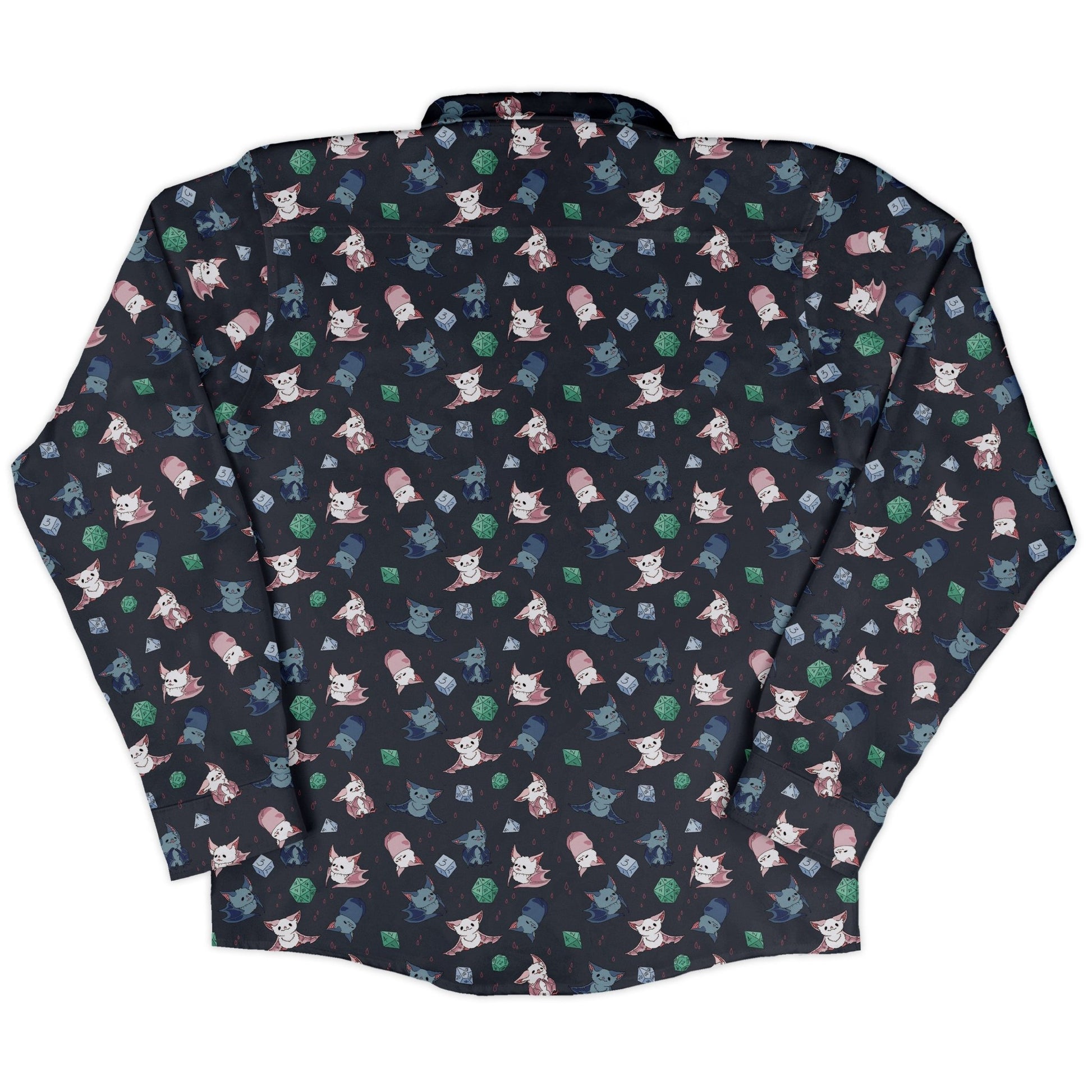 Dnd Bat Familiars Long Sleeve Button Up Shirt Geek Nerd adult sizing Design by Ardi Tong dnd & rpg print