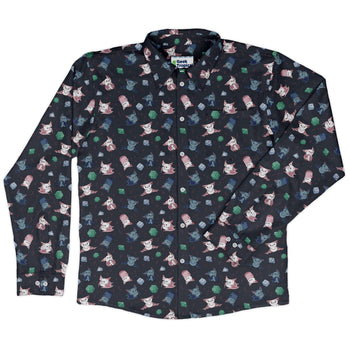 Dnd Bat Familiars Long Sleeve Button Up Shirt Geek Nerd adult sizing Design by Ardi Tong dnd & rpg print