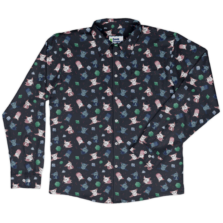Dnd Bat Familiars Long Sleeve Button Up Shirt Geek Nerd adult sizing Design by Ardi Tong dnd & rpg print