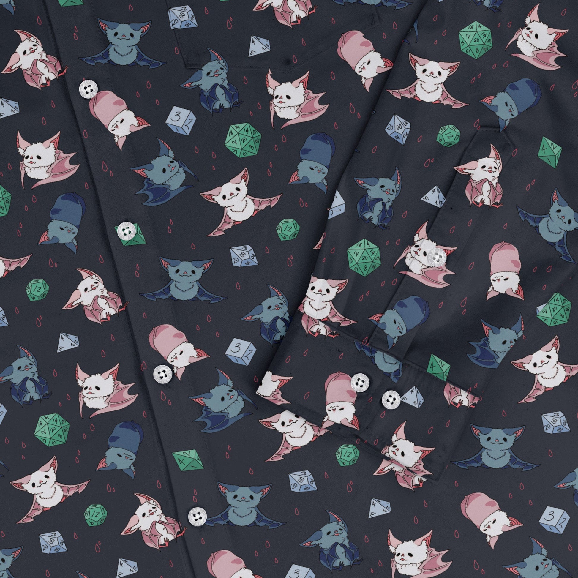 Dnd Bat Familiars Long Sleeve Button Up Shirt Geek Nerd adult sizing Design by Ardi Tong dnd & rpg print