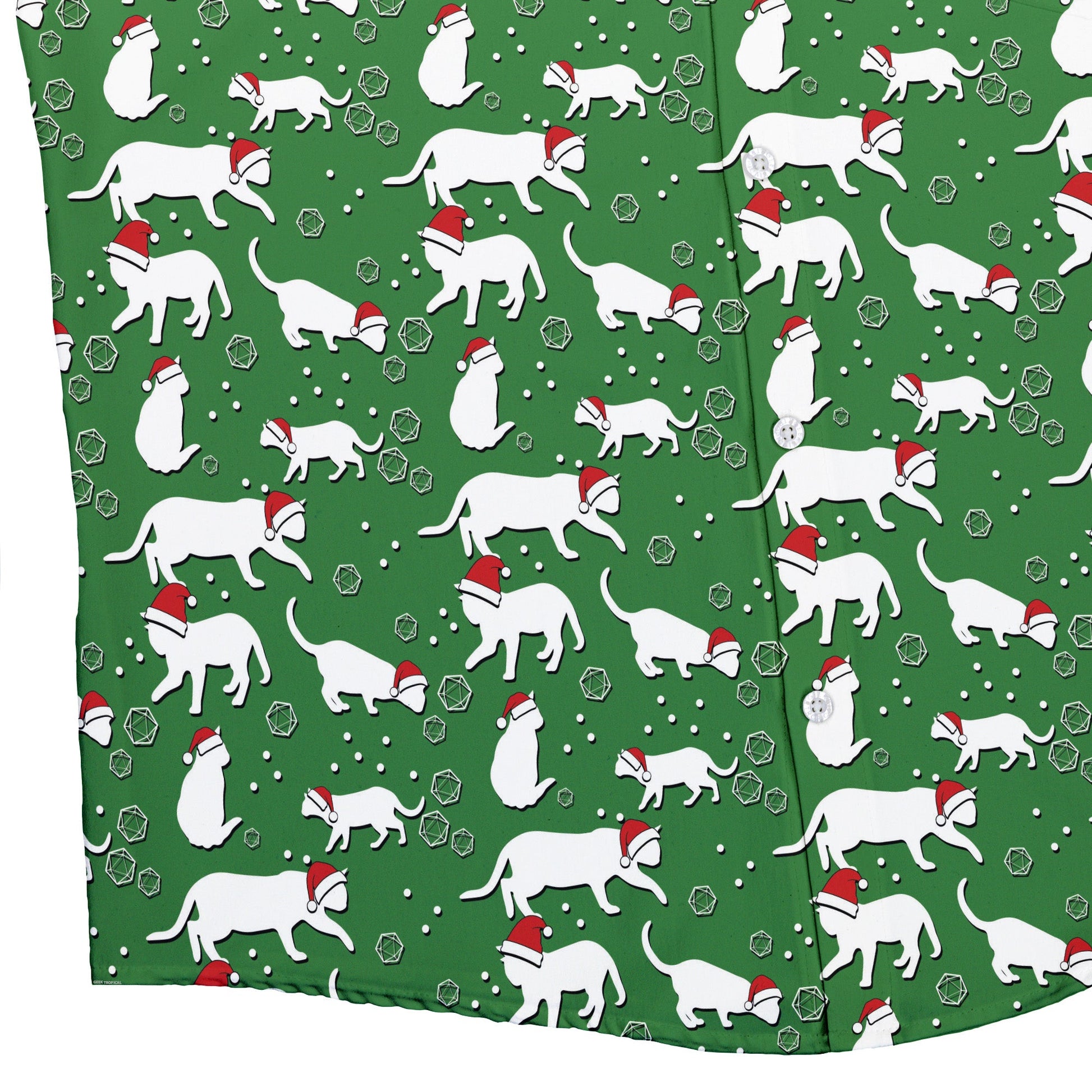 Dnd Christmas Dice Cats Button Up Shirt Geek Nerd adult sizing Christmas Print Design by Heather Davenport