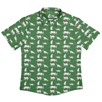 Dnd Christmas Dice Cats Button Up Shirt Geek Nerd adult sizing Christmas Print Design by Heather Davenport
