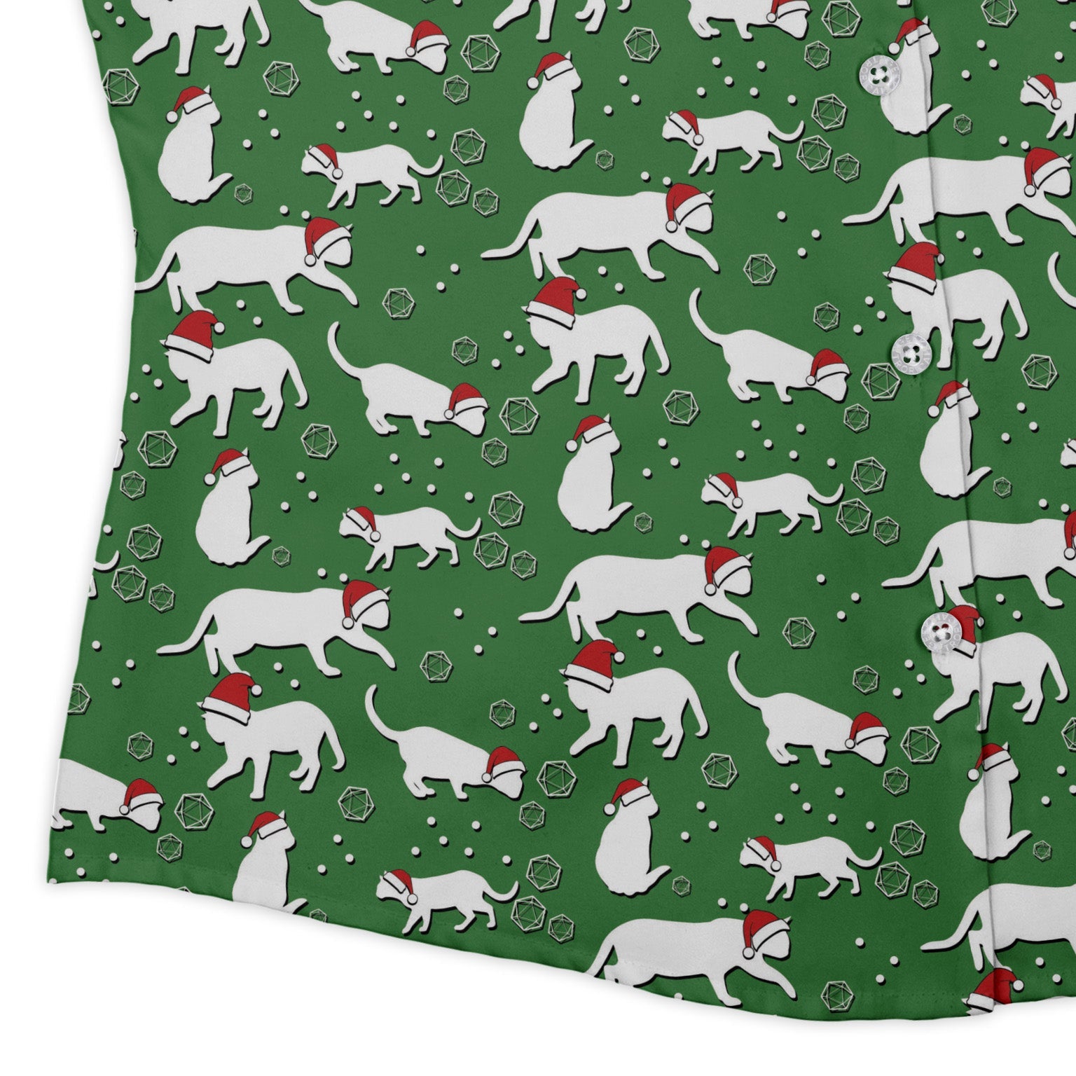 Dnd Christmas Dice Cats Curvy Button Up Shirt Geek Nerd Christmas Print Design by Heather Davenport dnd & rpg print