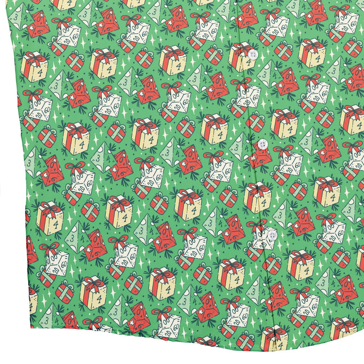 Dnd Christmas Dice Presents Button Up Shirt Geek Nerd adult sizing Christmas Print