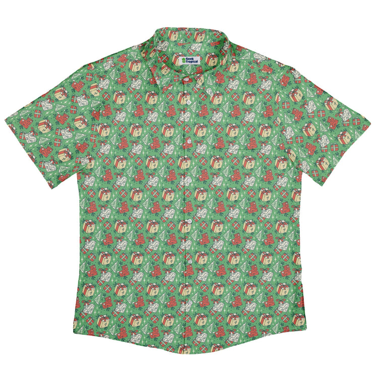 Dnd Christmas Dice Presents Button Up Shirt Geek Nerd adult sizing Christmas Print