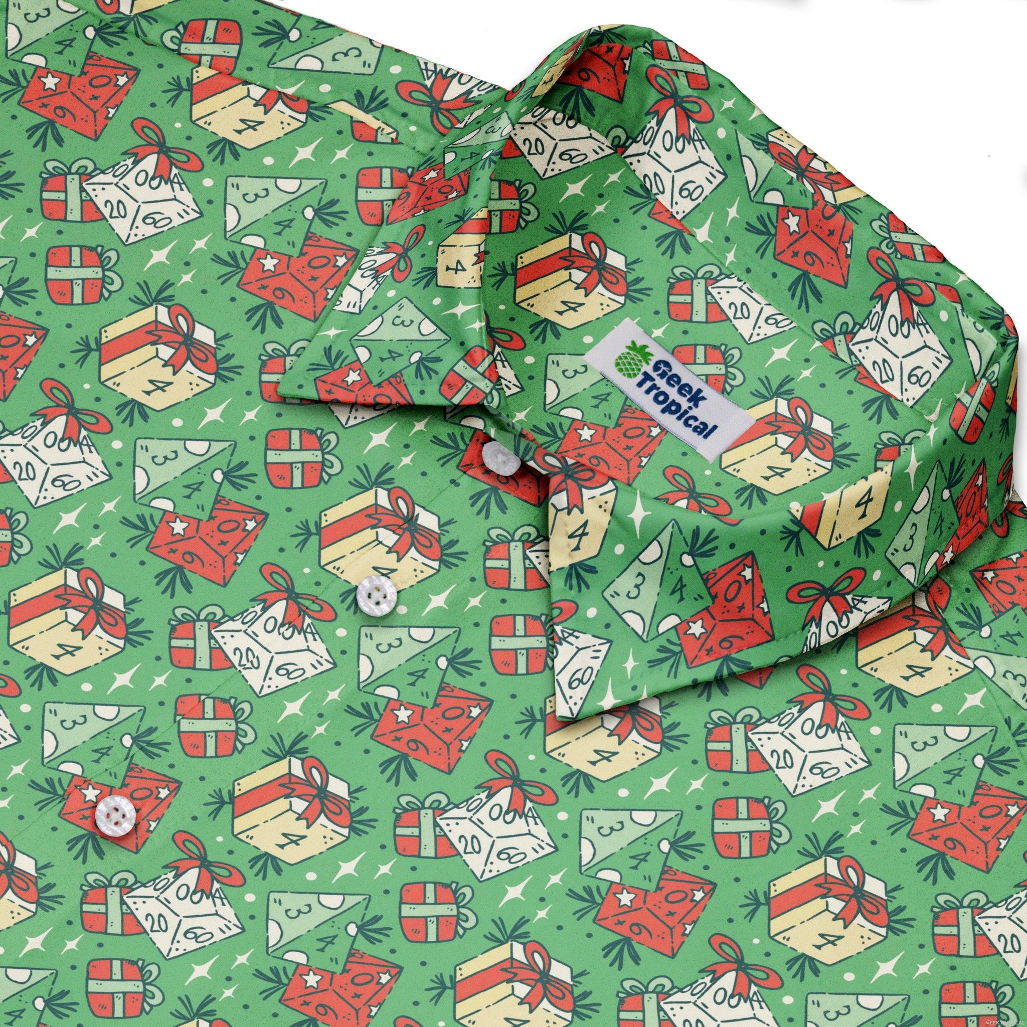 Dnd Christmas Dice Presents Button Up Shirt Geek Nerd adult sizing Christmas Print