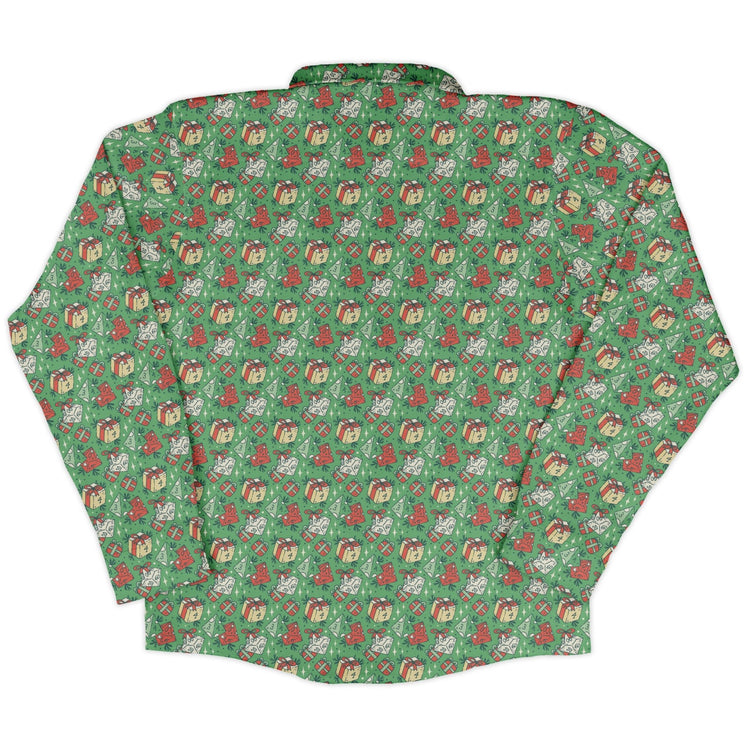 Dnd Christmas Dice Presents Long Sleeve Button Up Shirt Geek Nerd adult sizing Christmas Print dnd & rpg print