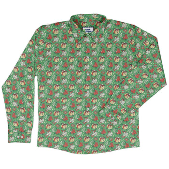 Dnd Christmas Dice Presents Long Sleeve Button Up Shirt Geek Nerd adult sizing Christmas Print dnd & rpg print