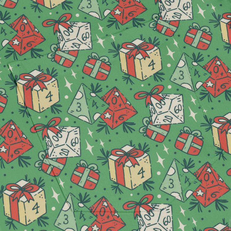 Dnd Christmas Dice Presents Long Sleeve Button Up Shirt Geek Nerd adult sizing Christmas Print dnd & rpg print