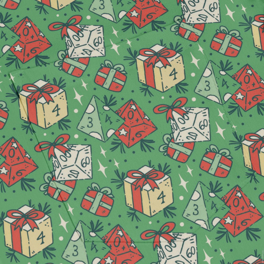 Dnd Christmas Dice Presents Long Sleeve Button Up Shirt Geek Nerd adult sizing Christmas Print dnd & rpg print