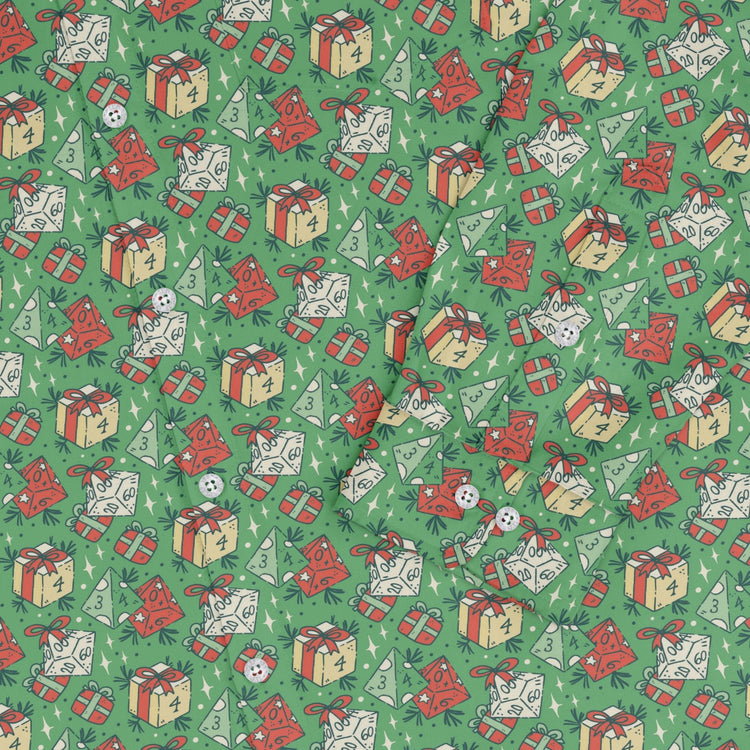 Dnd Christmas Dice Presents Long Sleeve Button Up Shirt Geek Nerd adult sizing Christmas Print dnd & rpg print