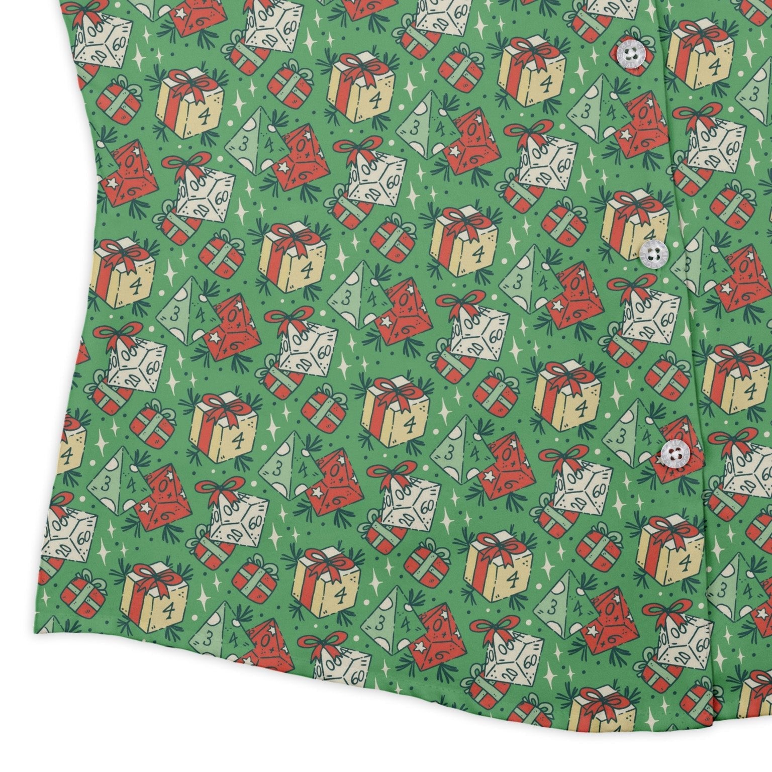 Dnd Christmas Dice Presents Curvy Button Up Shirt Geek Nerd Christmas Print dnd & rpg print women