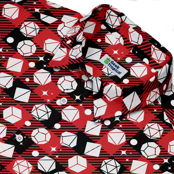 Dnd Christmas Red Plaid Button Up Shirt Geek Nerd adult sizing Christmas Print