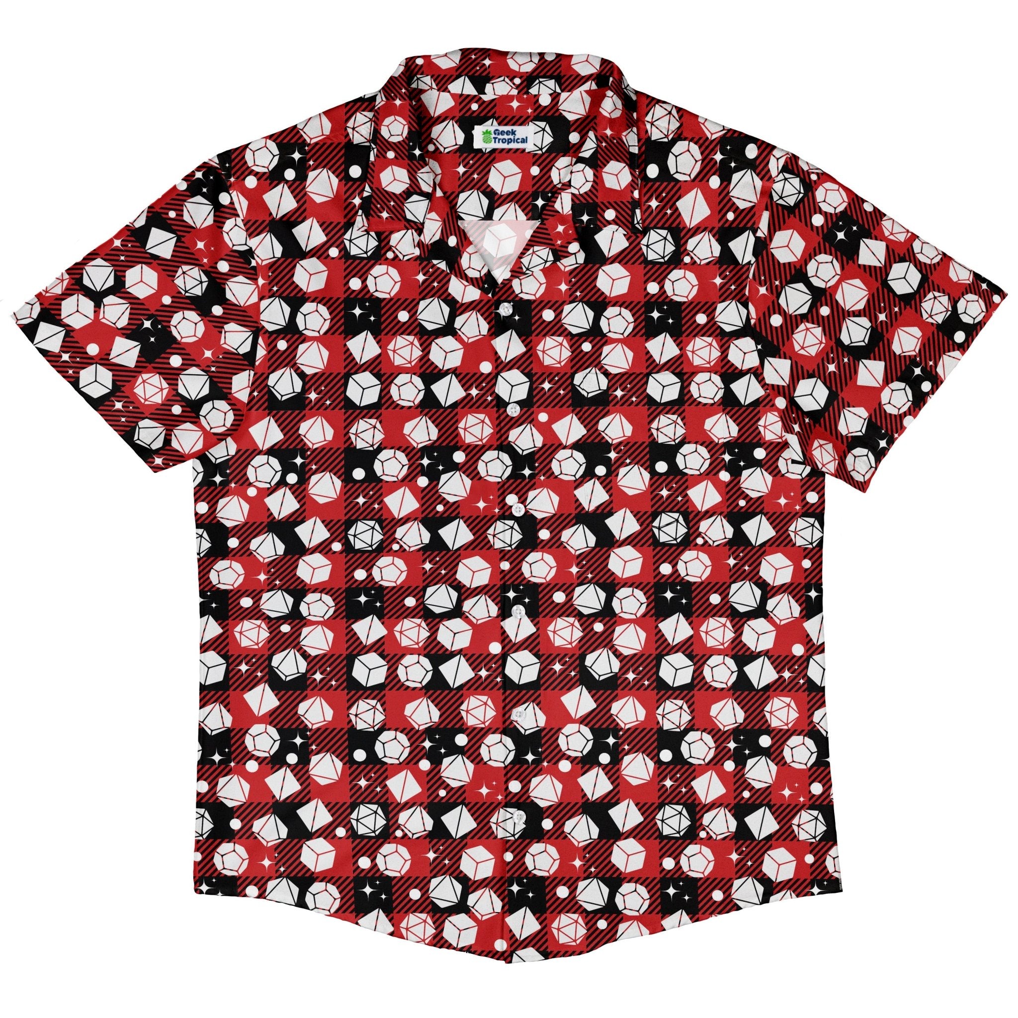 Dnd Christmas Red Plaid Button Up Shirt Geek Nerd adult sizing Christmas Print