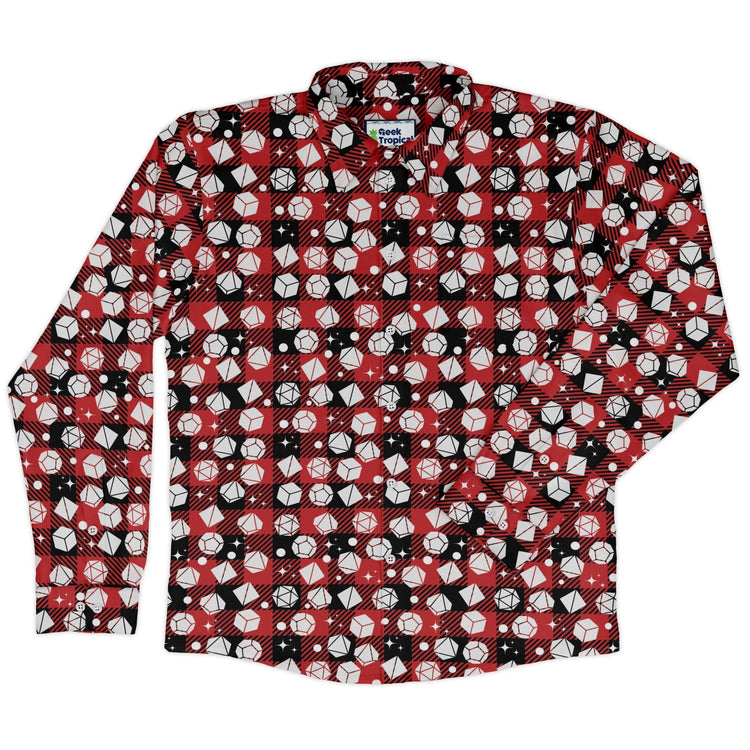 Dnd Christmas Red Plaid Long Sleeve Button Up Shirt Geek Nerd adult sizing Christmas Print dnd & rpg print