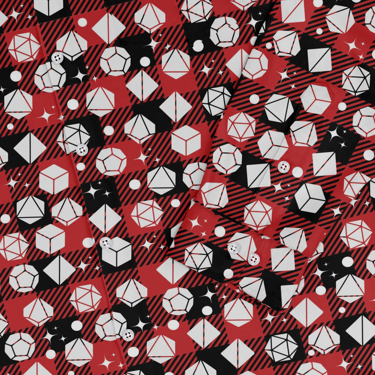 Dnd Christmas Red Plaid Long Sleeve Button Up Shirt Geek Nerd adult sizing Christmas Print dnd & rpg print