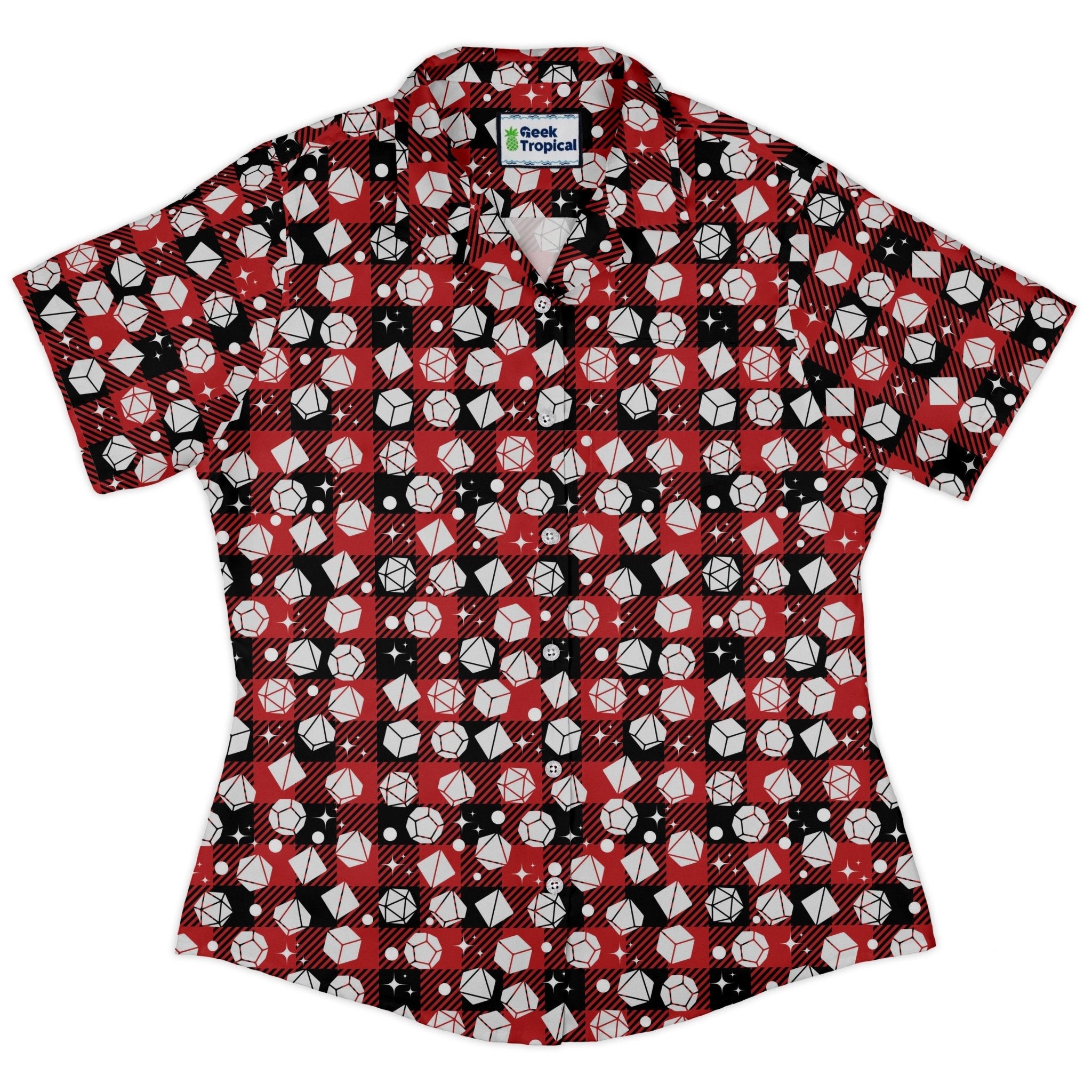 Dnd Christmas Red Plaid Curvy Button Up Shirt Geek Nerd Christmas Print dnd & rpg print women