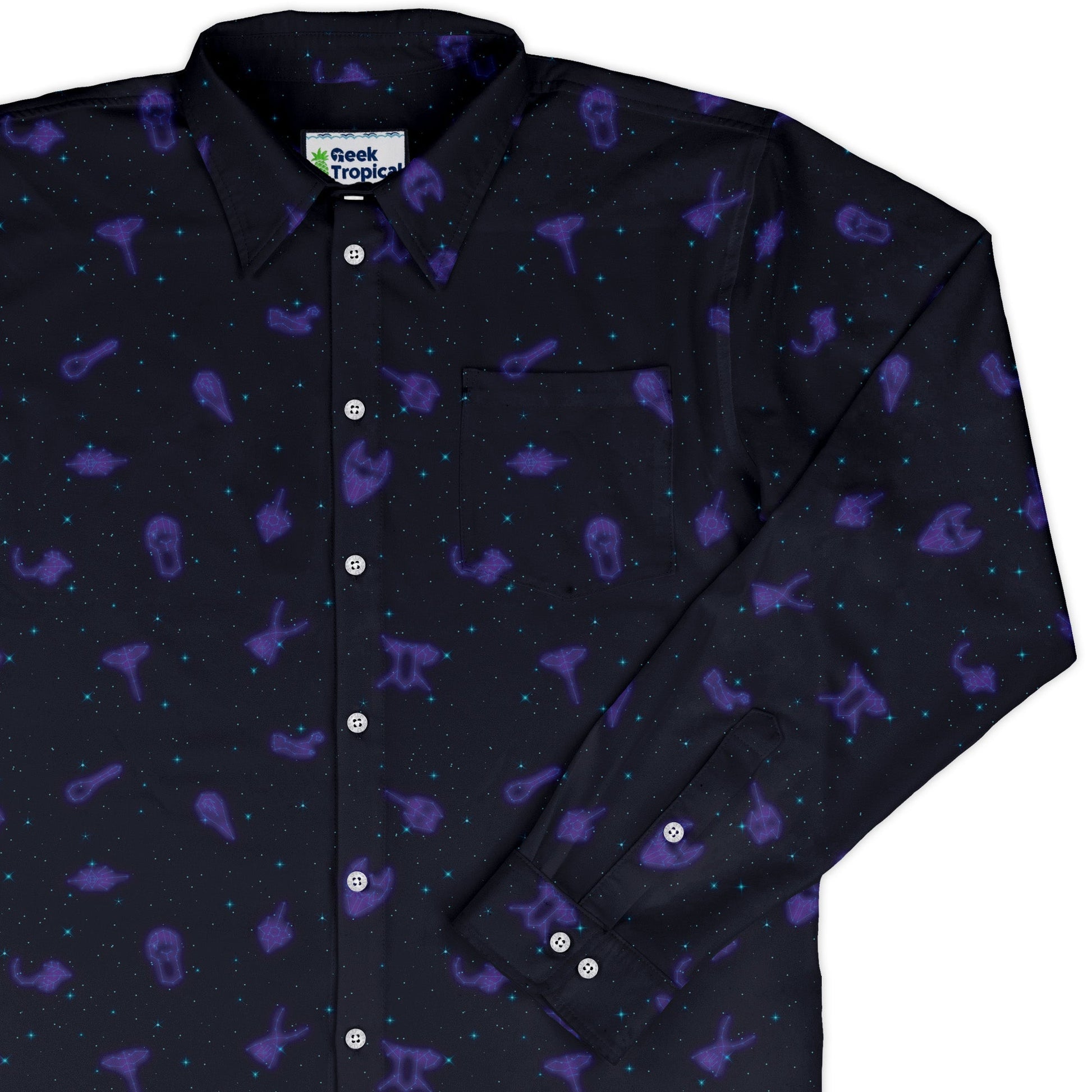 Dnd Class Constellations Long Sleeve Button Up Shirt Geek Nerd adult sizing dnd & rpg print FLOW DESC WRITING