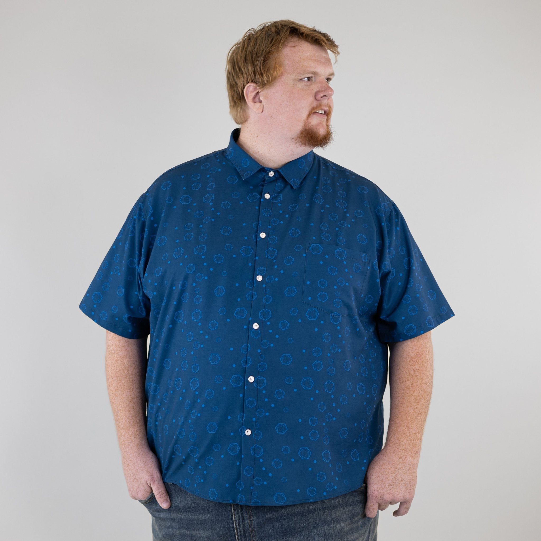 Ready - to - Ship Dnd Dice Bubbles Button Up Shirt Geek Nerd adult sizing Design by Heather Davenport dnd & rpg print