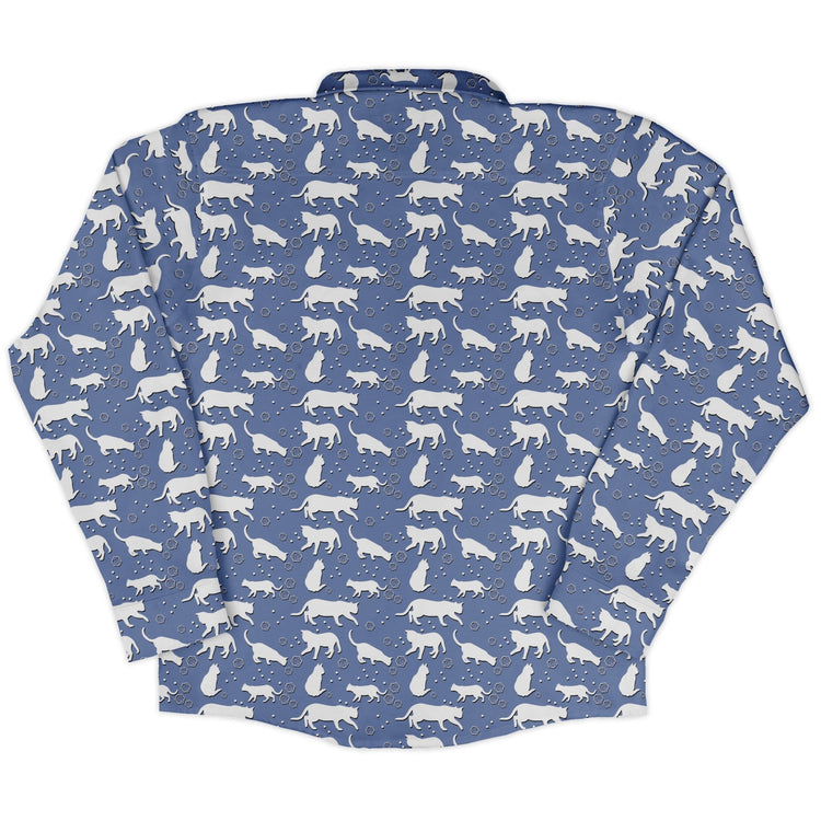 Dnd Dice Cats Long Sleeve Button Up Shirt Geek Nerd adult sizing Animal Patterns Design by Heather Davenport