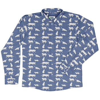 Dnd Dice Cats Long Sleeve Button Up Shirt Geek Nerd adult sizing Animal Patterns Design by Heather Davenport