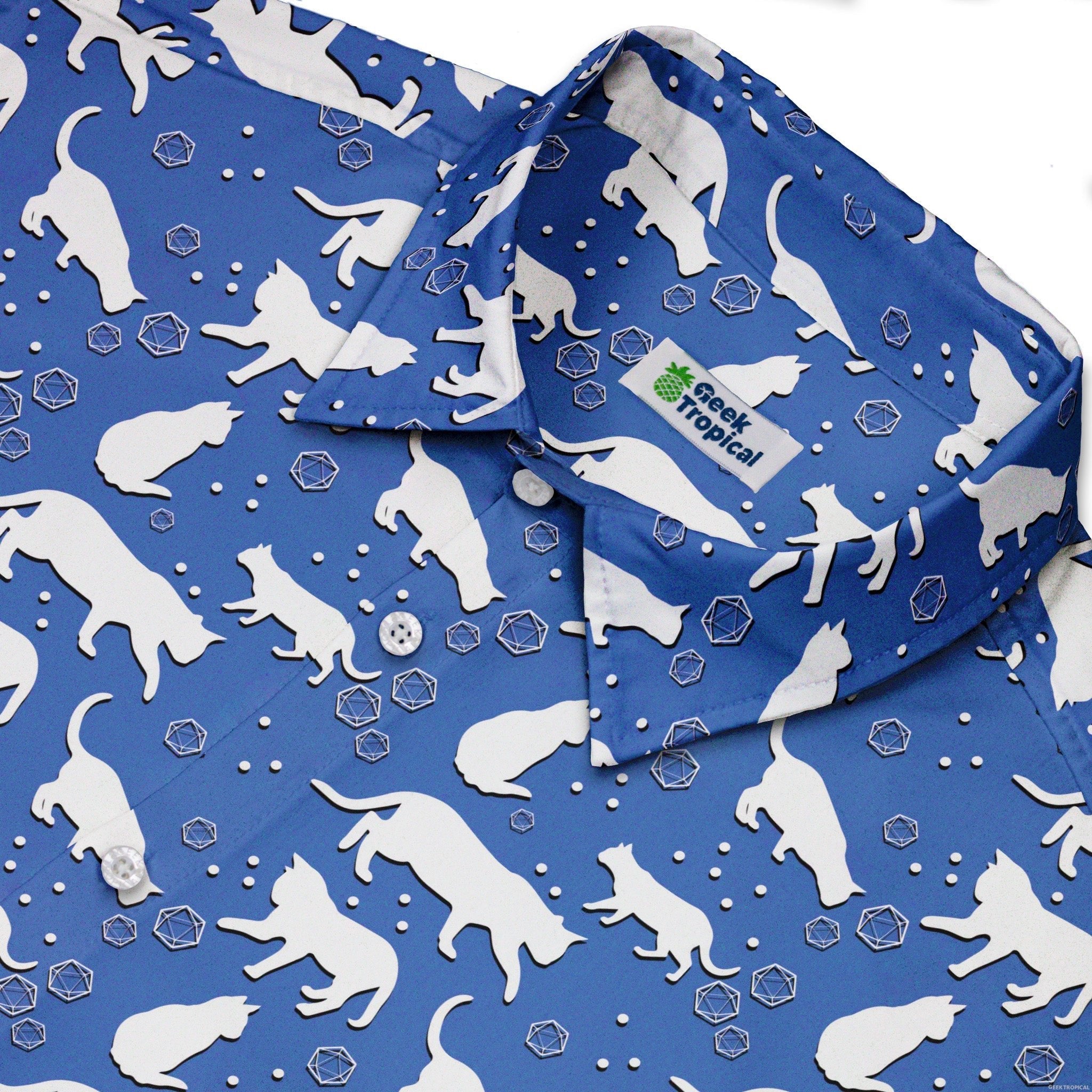 Dnd Dice Cats Button Up Shirt - adult sizing - Animal Patterns - Design by Heather Davenport