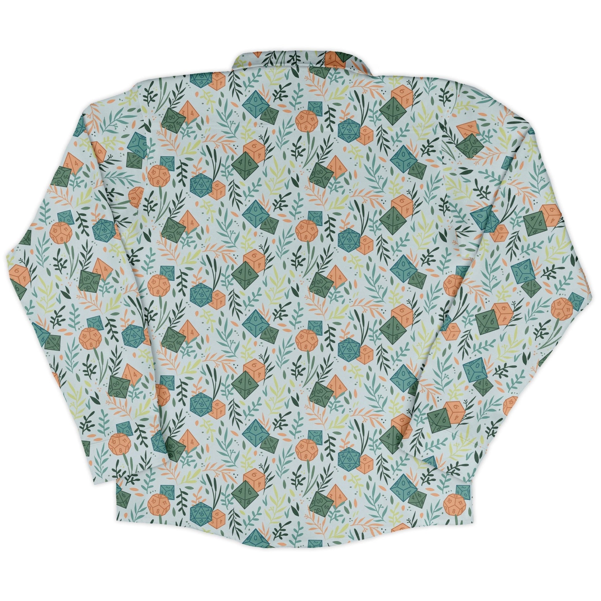 Dnd Dice Plants Long Sleeve Button Up Shirt Geek Nerd adult sizing dnd & rpg print FLOW DESC WRITING