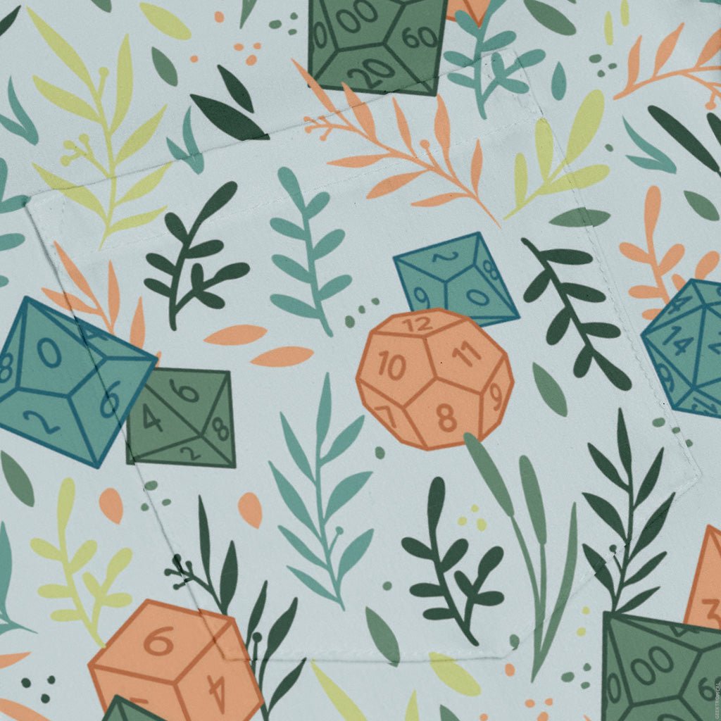 Dnd Dice Plants Long Sleeve Button Up Shirt Geek Nerd adult sizing dnd & rpg print FLOW DESC WRITING