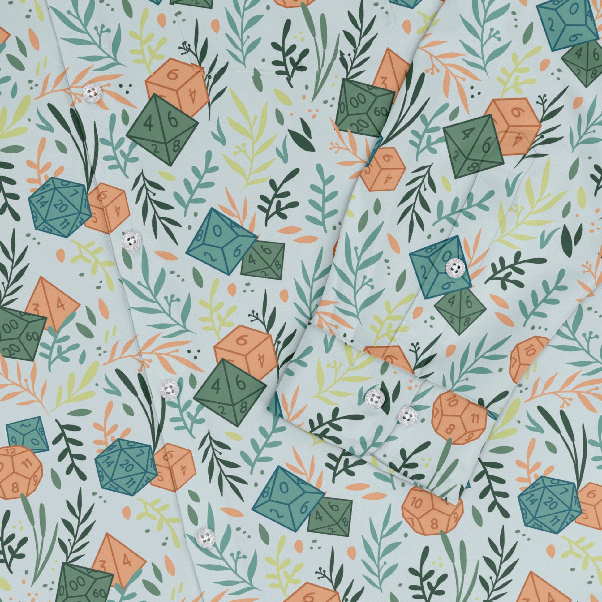 Dnd Dice Plants Long Sleeve Button Up Shirt Geek Nerd adult sizing dnd & rpg print FLOW DESC WRITING