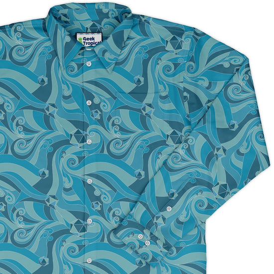 Dnd Dice Swirl Blue Long Sleeve Button Up Shirt Geek Nerd 0925 adult sizing All Adult Button Up Shirts