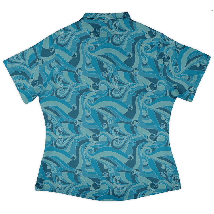 Dnd Dice Swirl Blue Curvy Button Up Shirt Geek Nerd 0925 All Adult Button Up Shirts board game print
