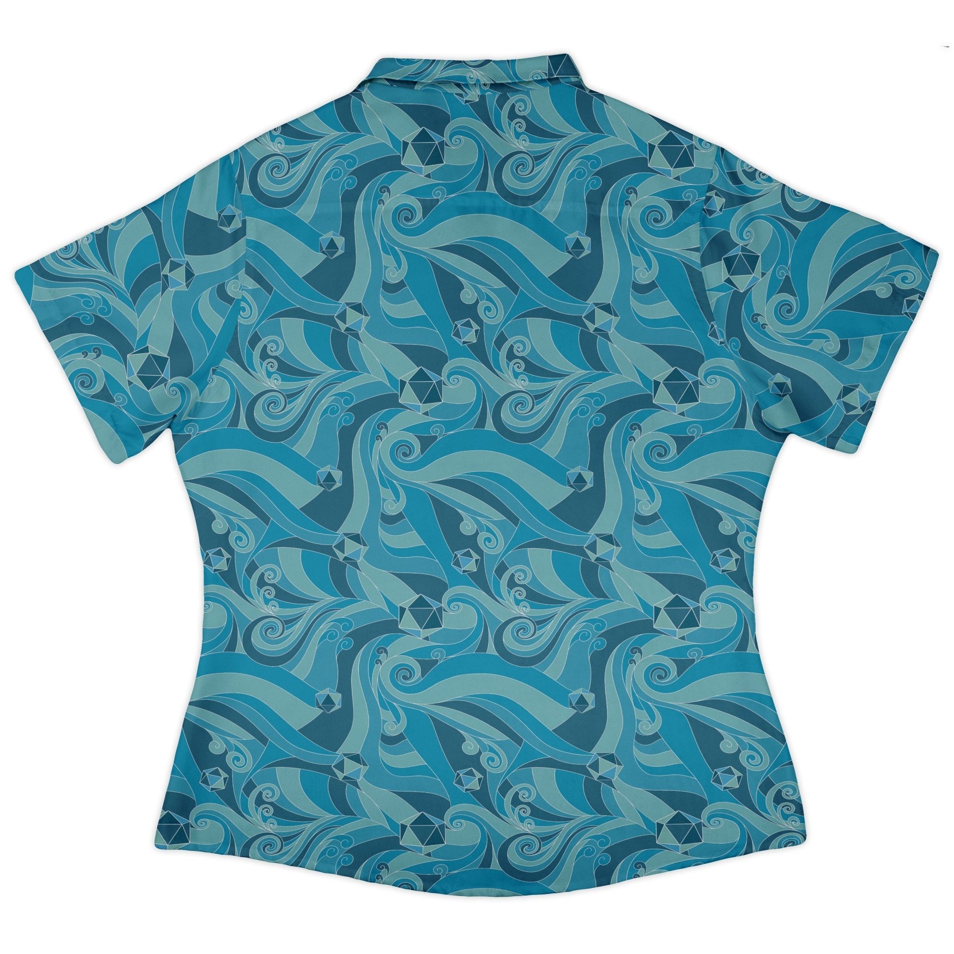 Dnd Dice Swirl Blue Curvy Button Up Shirt Geek Nerd 0925 All Adult Button Up Shirts board game print