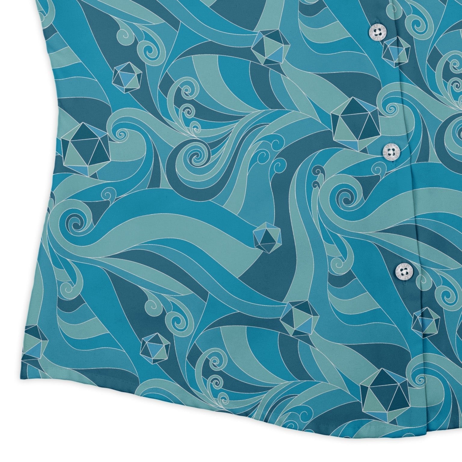 Dnd Dice Swirl Blue Curvy Button Up Shirt Geek Nerd 0925 All Adult Button Up Shirts board game print
