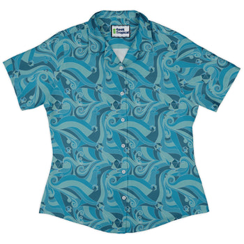 Dnd Dice Swirl Blue Curvy Button Up Shirt Geek Nerd 0925 All Adult Button Up Shirts board game print