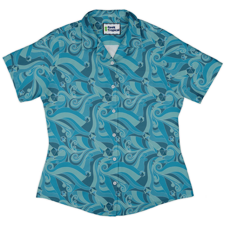 Dnd Dice Swirl Blue Curvy Button Up Shirt Geek Nerd 0925 All Adult Button Up Shirts board game print