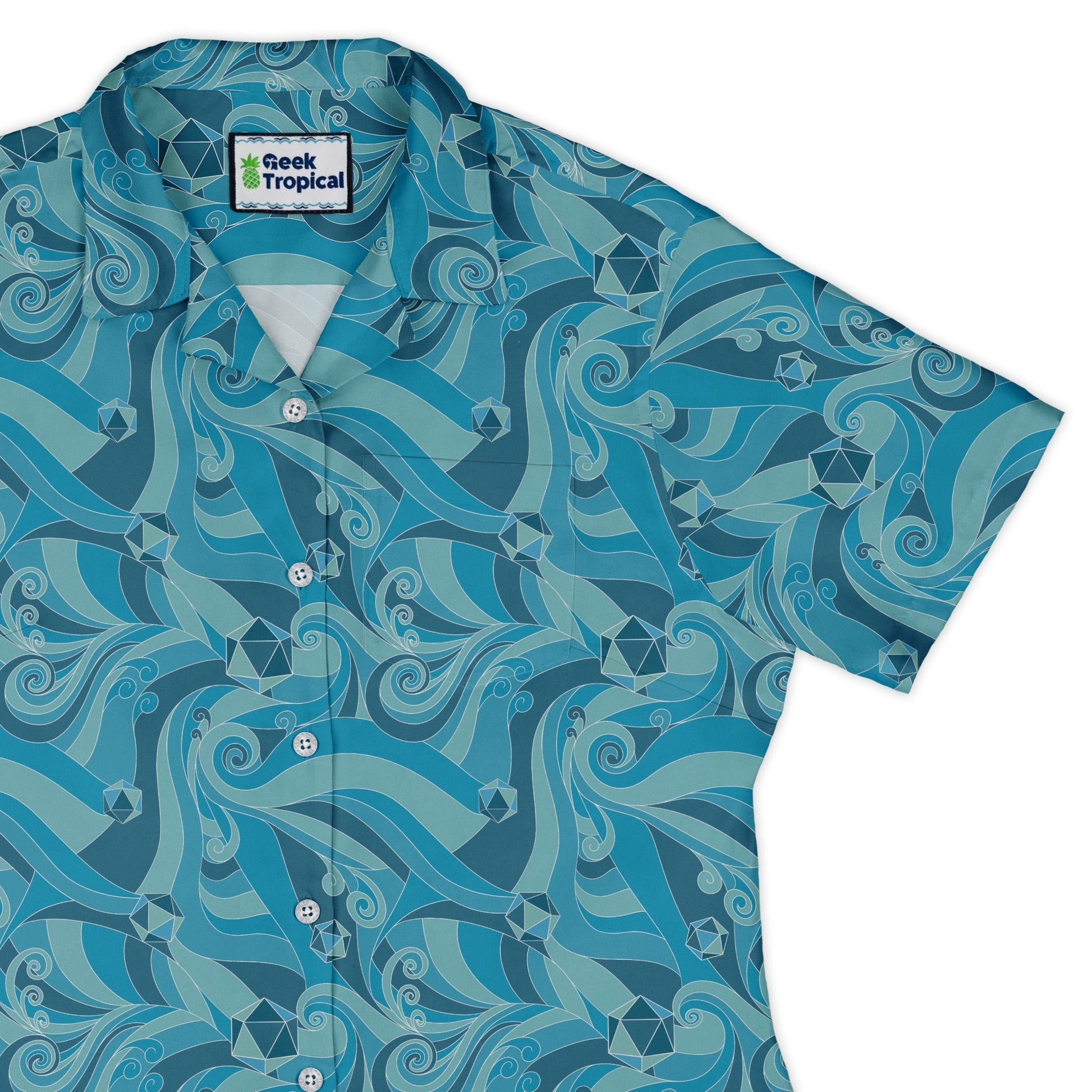 Dnd Dice Swirl Blue Curvy Button Up Shirt Geek Nerd 0925 All Adult Button Up Shirts board game print