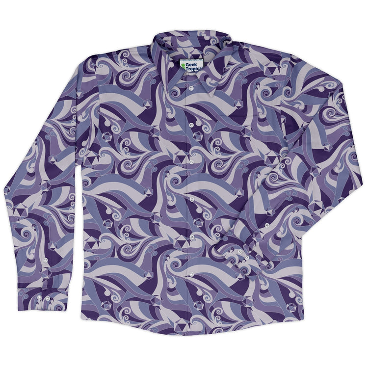 Dnd Dice Swirls Purple Long Sleeve Button Up Shirt Geek Nerd 0925 adult sizing All Adult Button Up Shirts