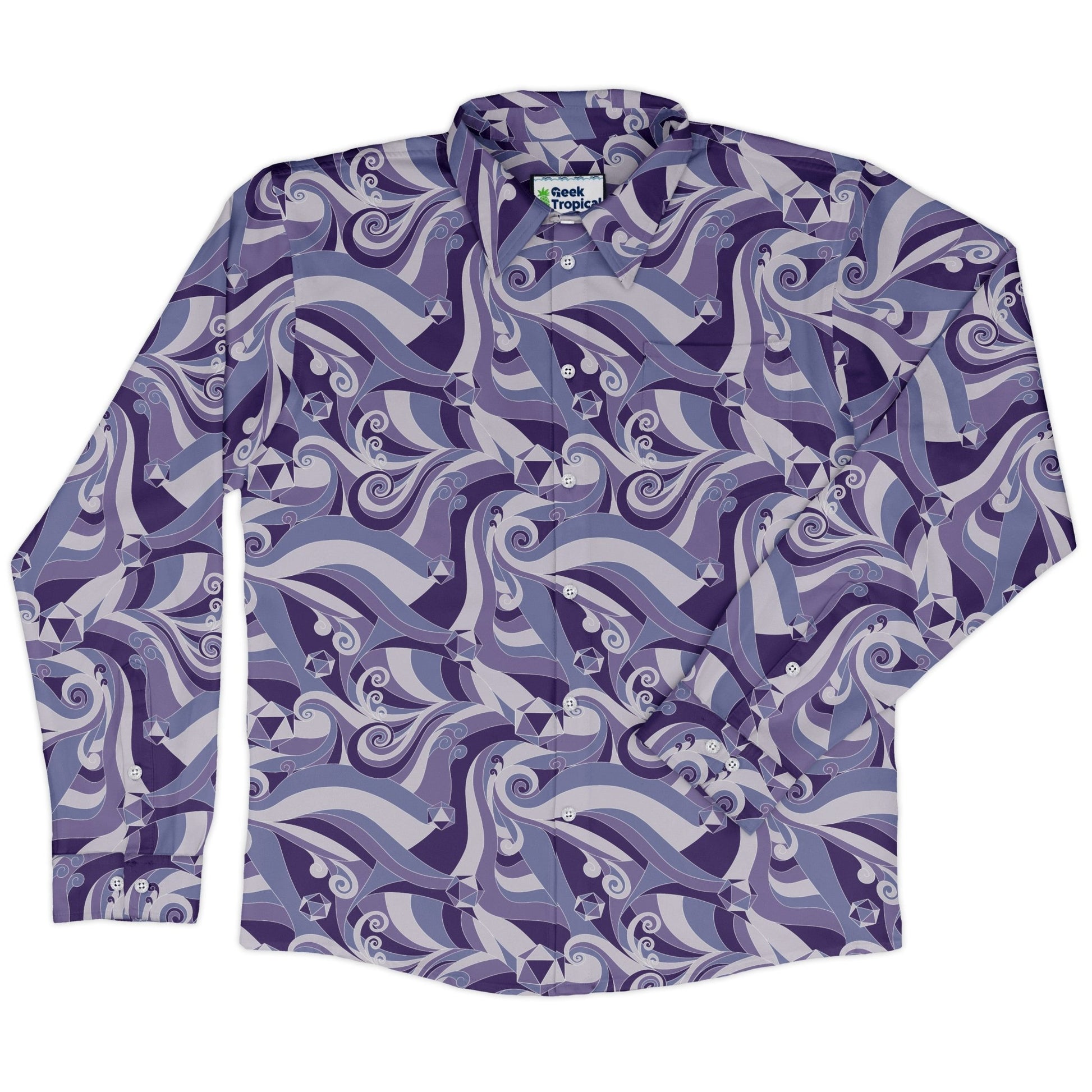 Dnd Dice Swirls Purple Long Sleeve Button Up Shirt Geek Nerd 0925 adult sizing All Adult Button Up Shirts