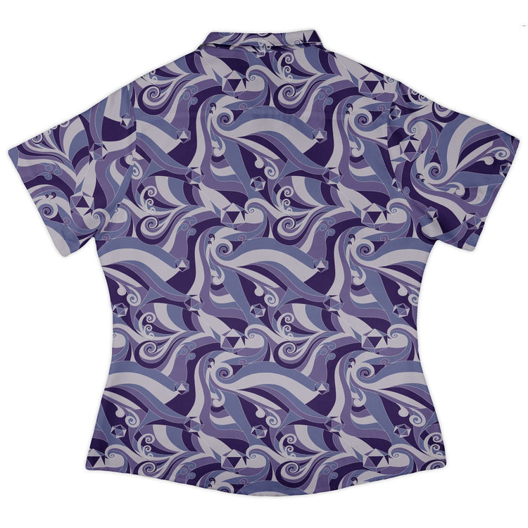 Dnd Dice Swirls Purple Curvy Button Up Shirt Geek Nerd 0925 All Adult Button Up Shirts board game print