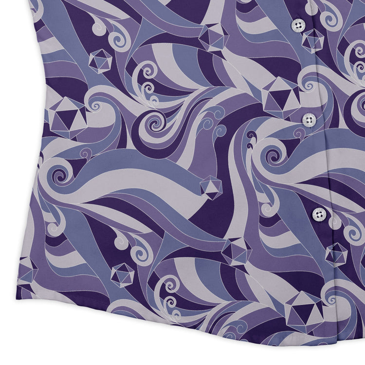 Dnd Dice Swirls Purple Curvy Button Up Shirt Geek Nerd 0925 All Adult Button Up Shirts board game print