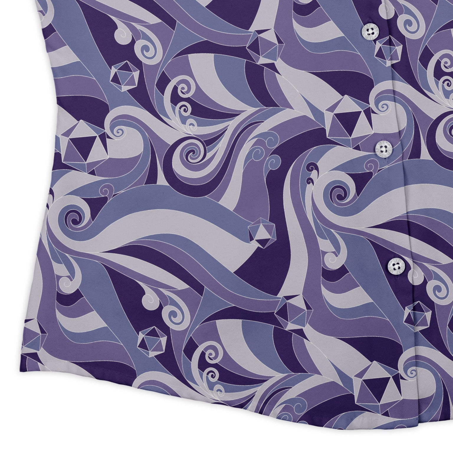 Dnd Dice Swirls Purple Curvy Button Up Shirt Geek Nerd 0925 All Adult Button Up Shirts board game print