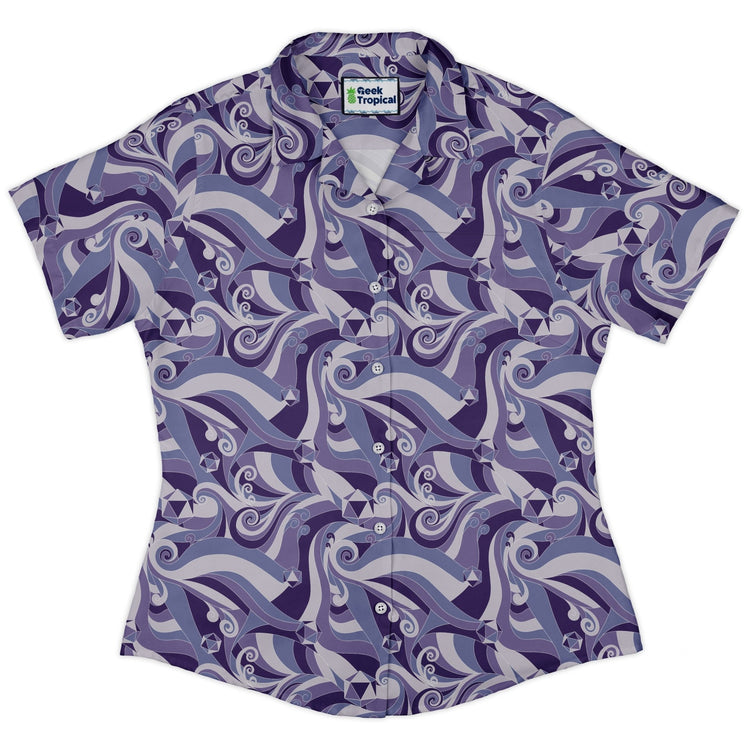 Dnd Dice Swirls Purple Curvy Button Up Shirt Geek Nerd 0925 All Adult Button Up Shirts board game print