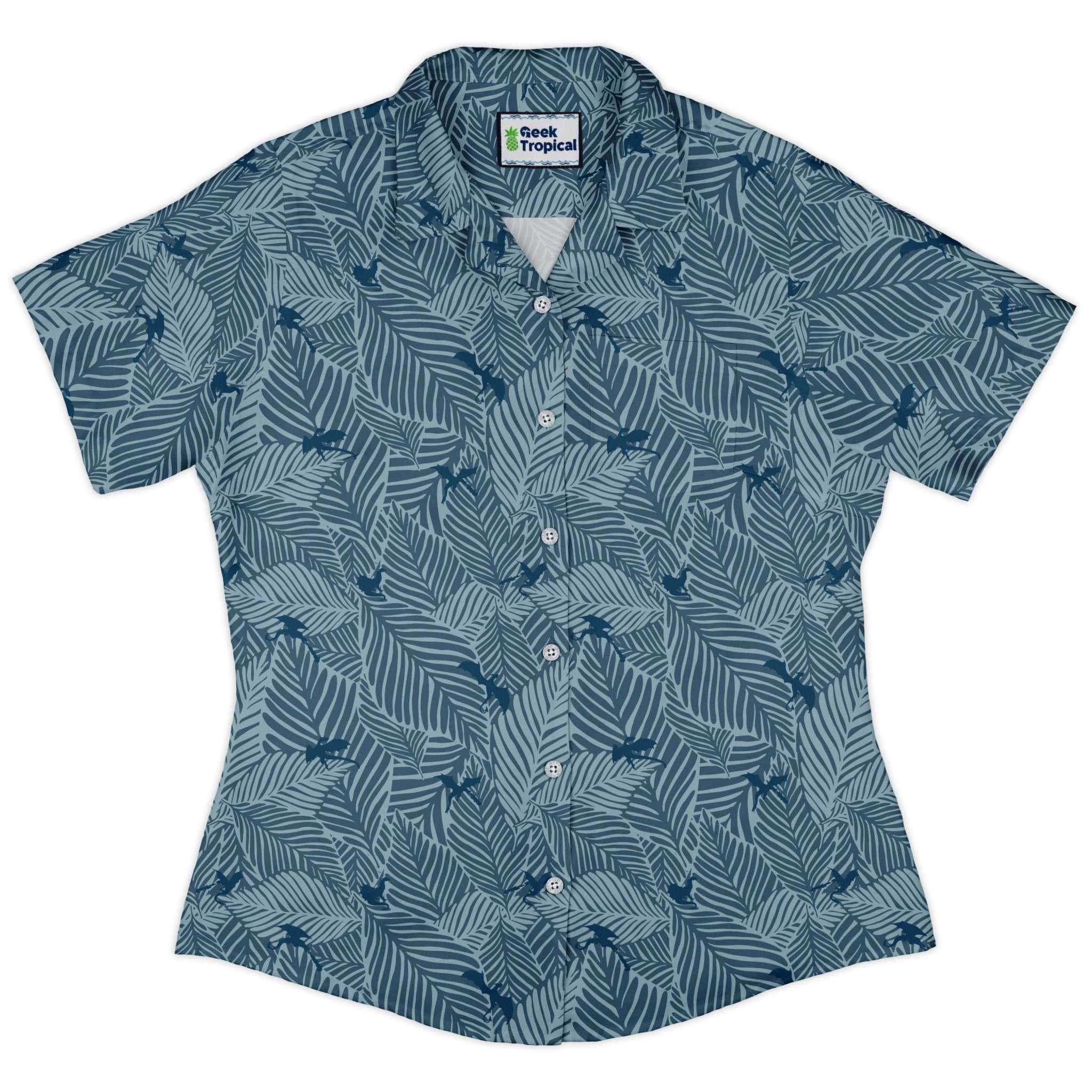 Tropical Dragons Curvy Button Up Shirt Geek Nerd Design by Dunking Toast dnd & rpg print Simple Patterns