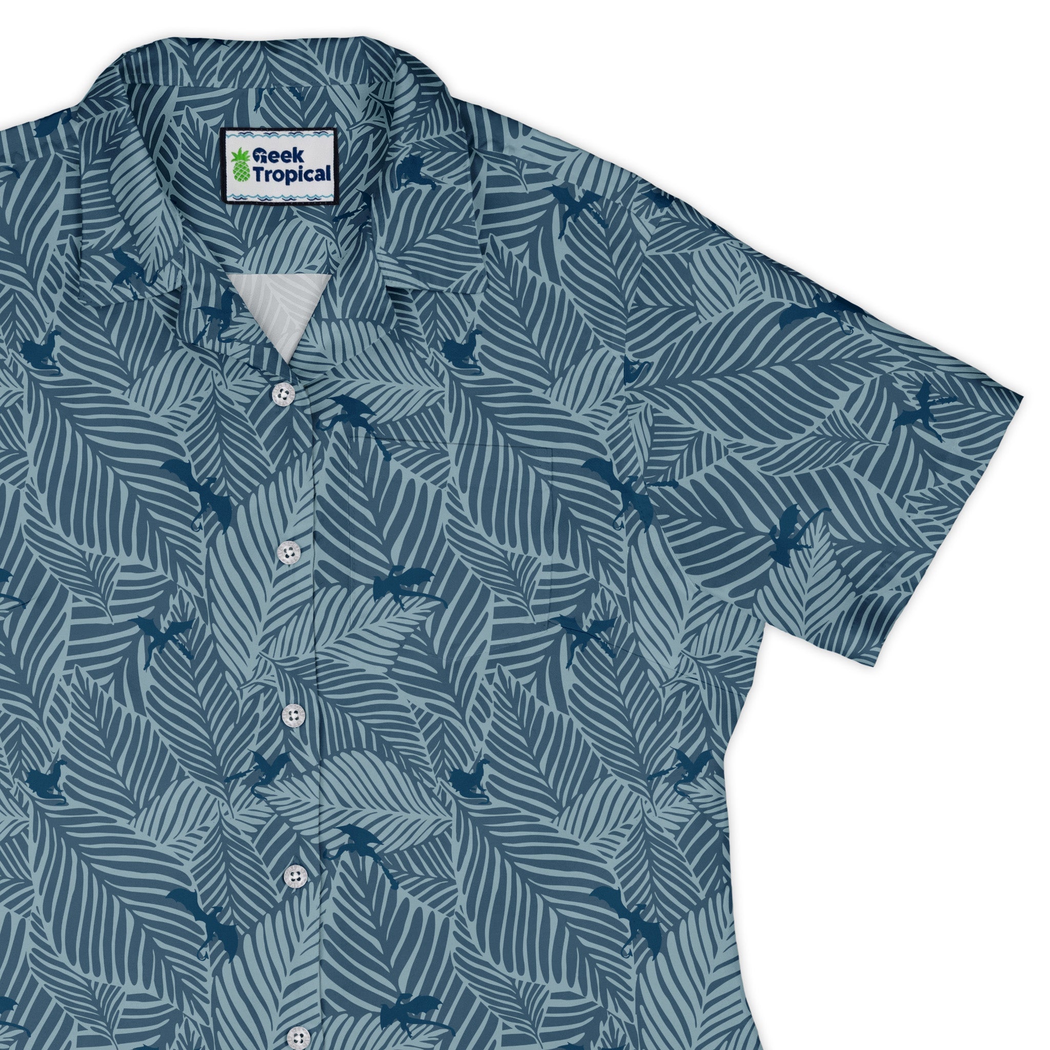 Tropical Dragons Curvy Button Up Shirt Geek Nerd Design by Dunking Toast dnd & rpg print Simple Patterns