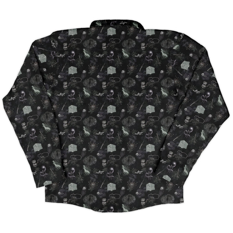 Dnd Dungeon Monsters Midnight Long Sleeve Button Up Shirt Geek Nerd adult sizing Designs by Nathan dnd & rpg print