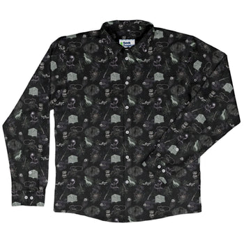 Dnd Dungeon Monsters Midnight Long Sleeve Button Up Shirt Geek Nerd adult sizing Designs by Nathan dnd & rpg print