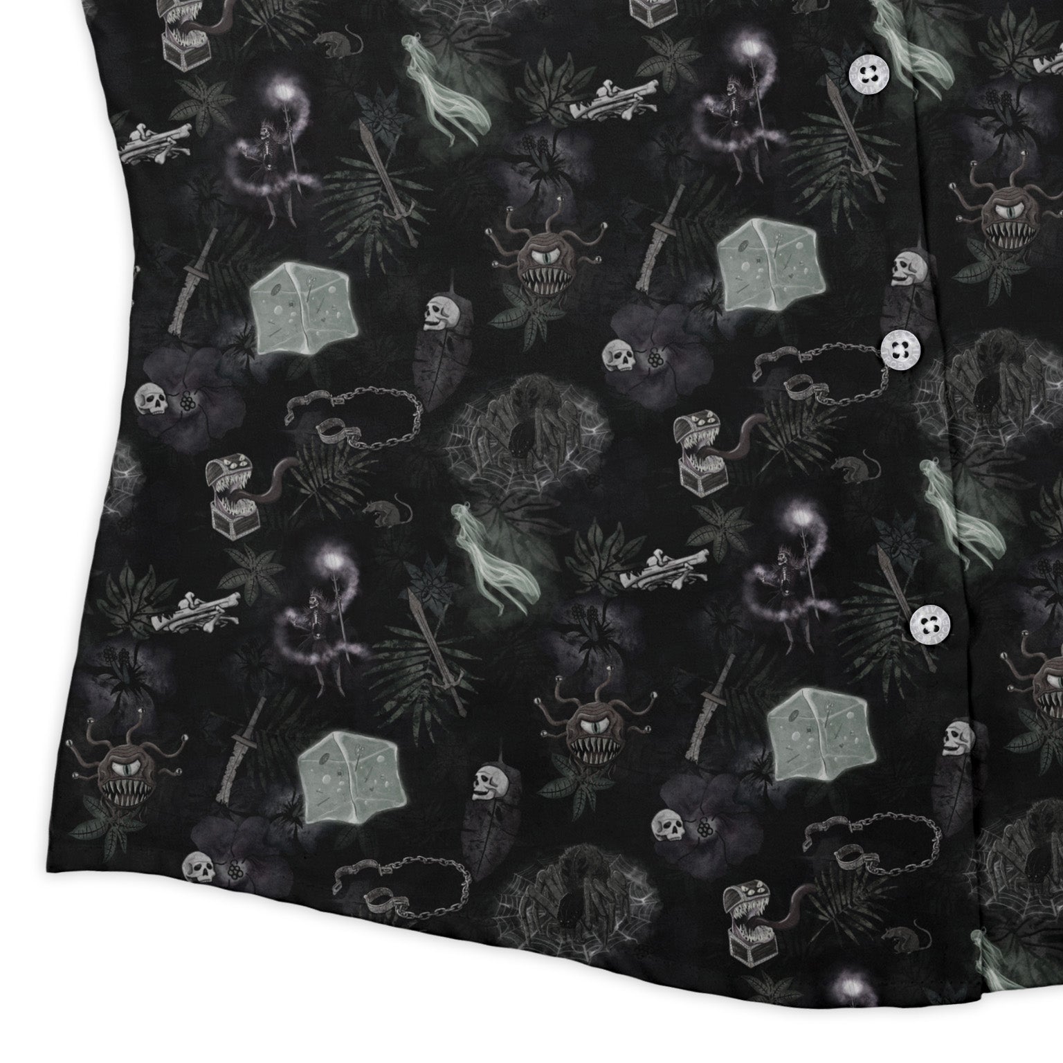 Dnd Dungeon Monsters Midnight Curvy Button Up Shirt Geek Nerd Designs by Nathan dnd & rpg print Q3