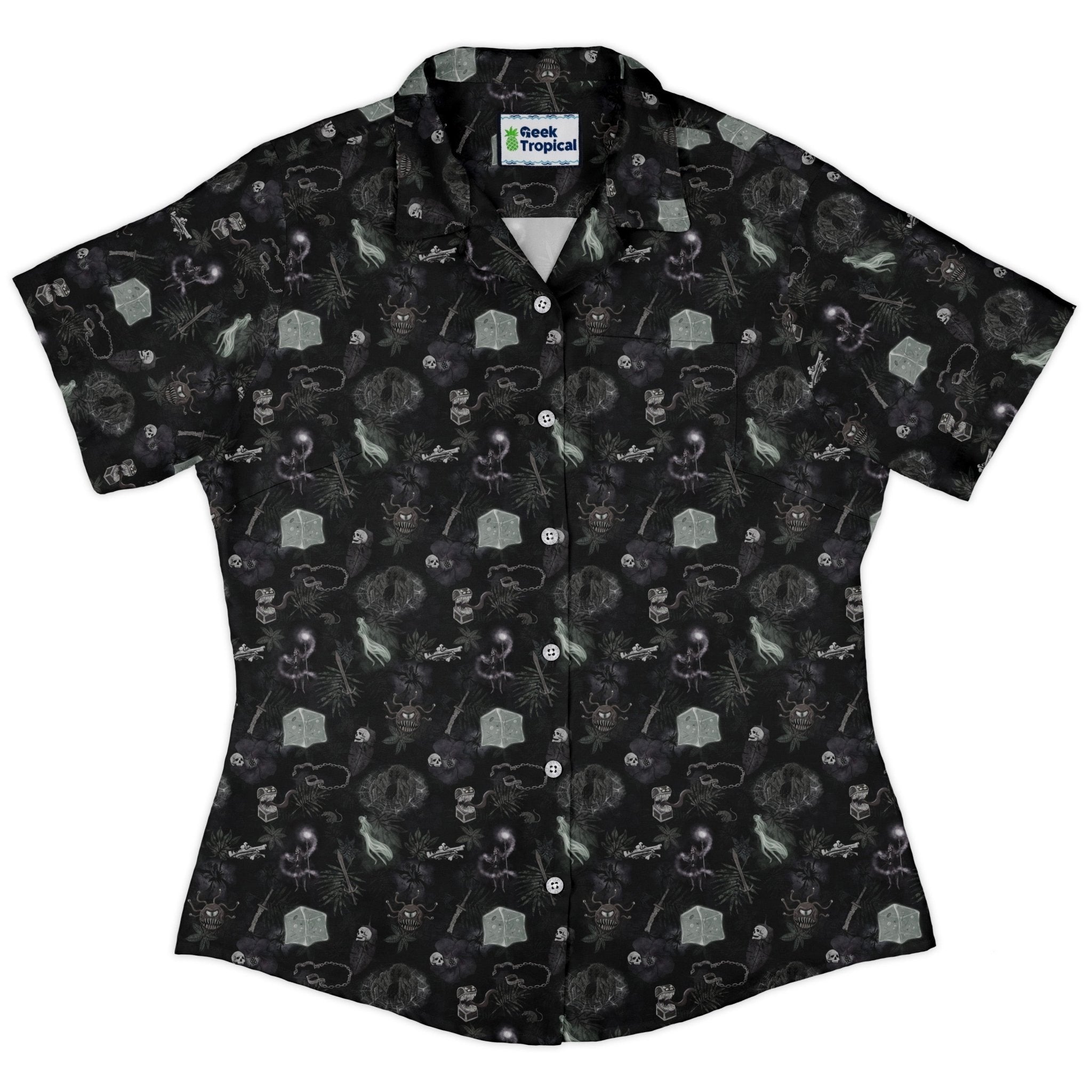 Dnd Dungeon Monsters Midnight Curvy Button Up Shirt Geek Nerd Designs by Nathan dnd & rpg print Q3