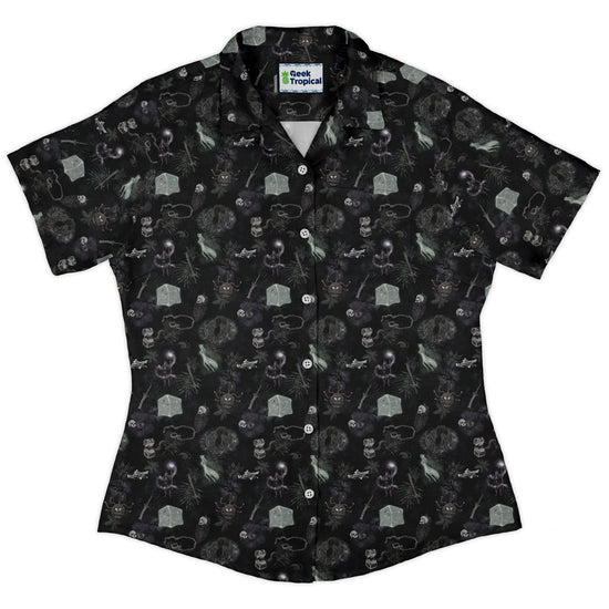 Dnd Dungeon Monsters Midnight Curvy Button Up Shirt Geek Nerd Designs by Nathan dnd & rpg print Q3